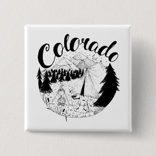 Colorado Mountain Camping Ink Drawing 15 Cm Square Badge