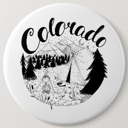 Colorado Mountain Camping Ink Drawing 6 Cm Round Badge