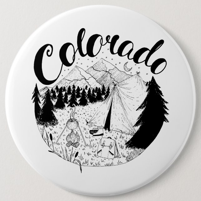 Colorado Mountain Camping Ink Drawing 6 Cm Round Badge (Front)
