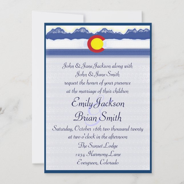 Colorado mountain flag custom wedding invitations (Front)