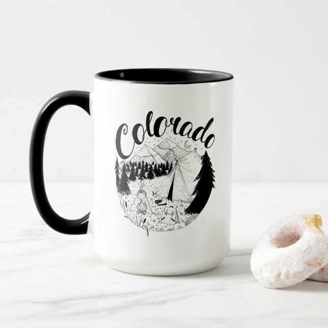 Colorado Mountains Ink Drawing Mug (With Donut)