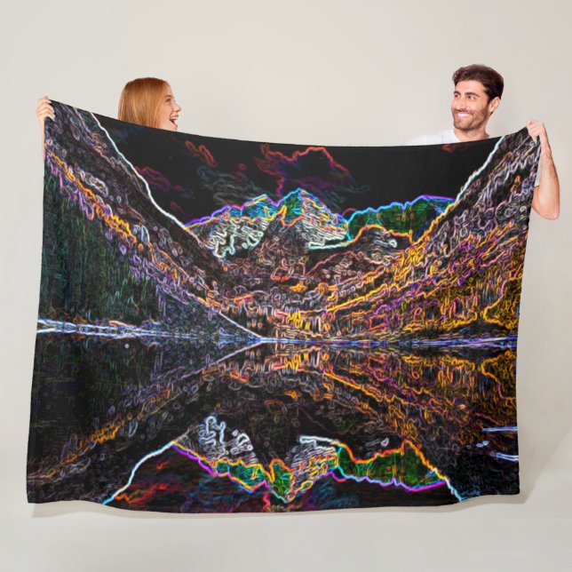 Colorado Mountains Neon Acrylic Art Fleece Blanket (In Situ)