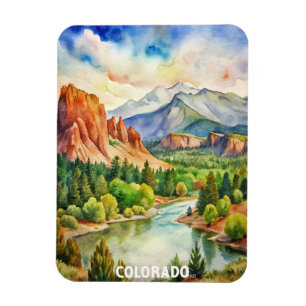 Colorado Mountains Watercolor Painting Magnet
