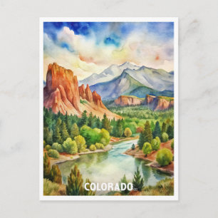 Colorado Mountains Watercolor Painting  Postcard