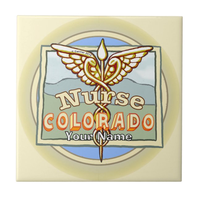 Colorado Nurse Caduceus  Ceramic Tile (Front)