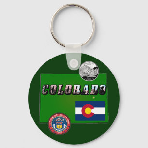 Colorado Picture Text, Flag, Seal, Quarter, Map Key Ring