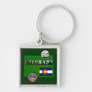 Colorado Picture Text, Flag, Seal, Quarter, Map Key Ring