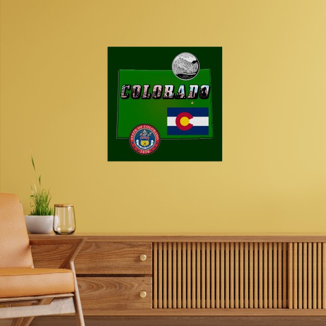 Colorado Picture Text, Flag, Seal, Quarter, Map Poster (Living Room 2)
