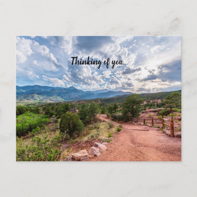 Colorado Pikes Peak Evening Sunset Thinking Of U Postcard (Front)