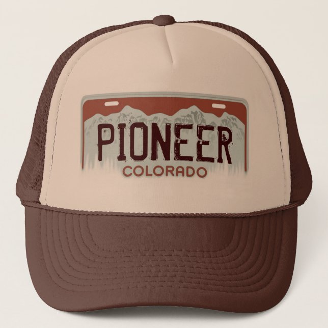 Colorado Pioneer brown theme license plate hat (Front)