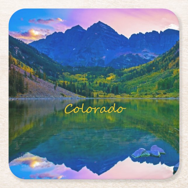 Colorado Rocky Mountains and Lake Square Paper Coaster (Front)