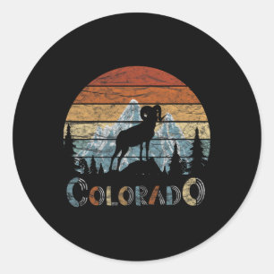 Colorado Rocky Mountains Retro Tee Skiing Camping Classic Round Sticker