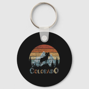 Colorado Rocky Mountains Retro Tee Skiing Camping Key Ring