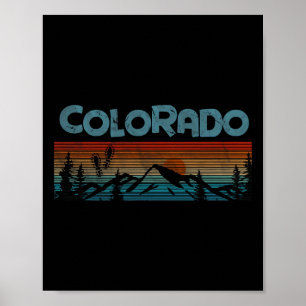 Colorado Rocky Mountains Retro Tee Skiing Camping Poster