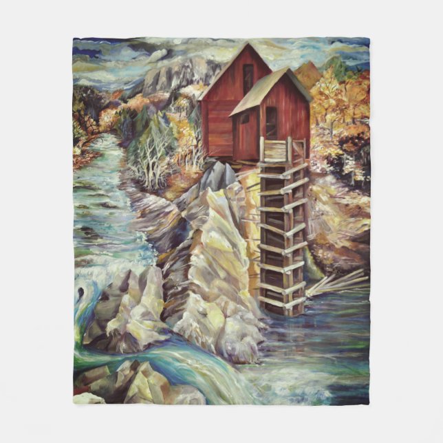 Colorado Rocky Mountains River Crystal Mill Fleece Blanket (Front)