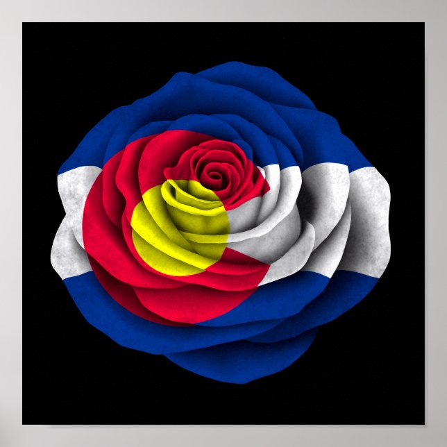 Colorado Rose Flag on Black Poster (Front)