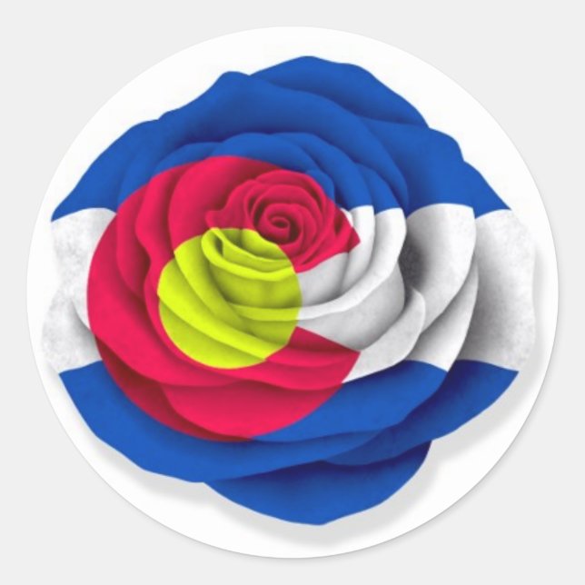 Colorado Rose Flag on White Classic Round Sticker (Front)