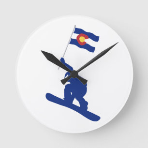 Colorado Snowboard Flag Round Clock