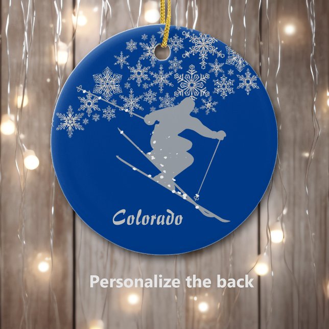Colorado Snowflake Skier Personalised Ceramic Ornament (Creator Uploaded)