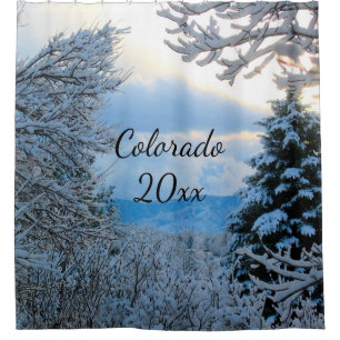 Colorado Snowy Mountains Framed by Pine Trees Shower Curtain