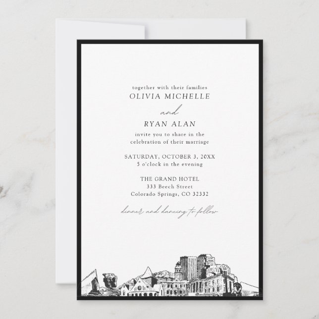 Colorado Springs Black & White Wedding Invitation (Front)