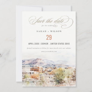 Colorado Springs, Colorado Watercolor Wedding Save The Date