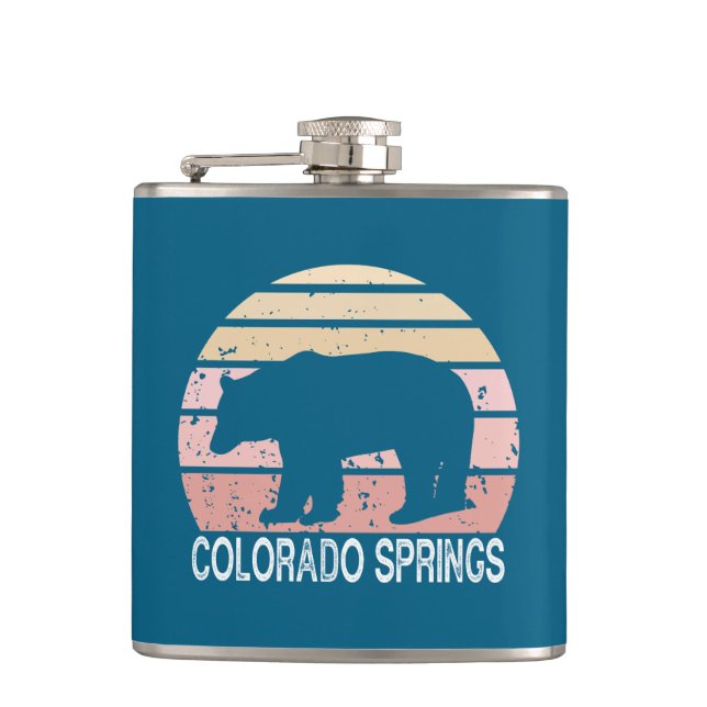 Colorado Springs Retro Bear Hip Flask (Front)