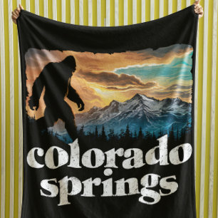 Colorado Springs Retro Bigfoot Mountains Fleece Blanket