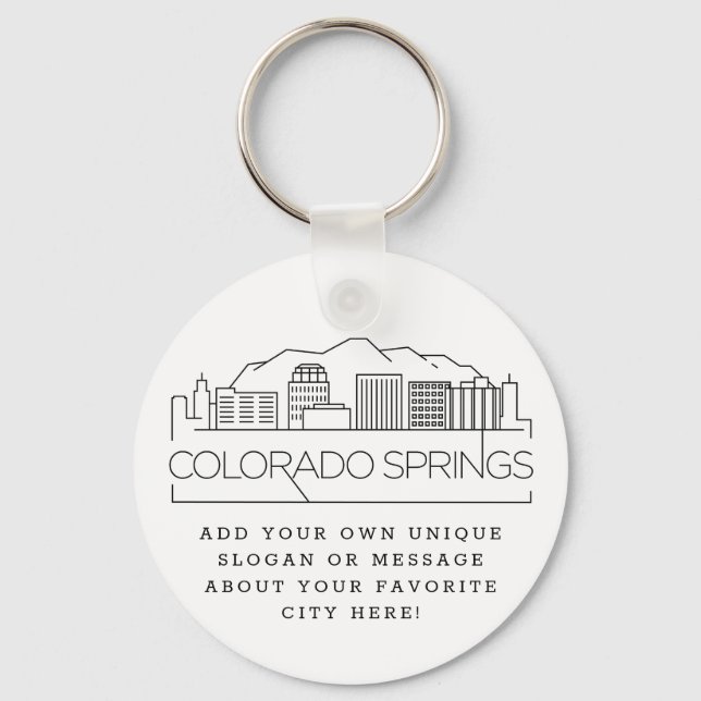 Colorado Springs Stylized Skyline | Custom Slogan Key Ring (Front)
