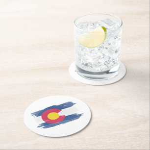 Colorado state flag brush stroke, Colorado flag Round Paper Coaster