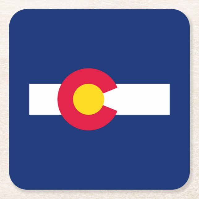 Colorado State Flag Design Square Paper Coaster (Front)