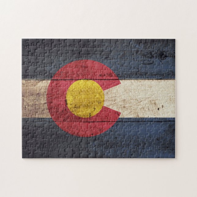 Colorado State Flag on Old Wood Grain Jigsaw Puzzle (Horizontal)