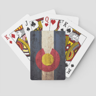 Colorado State Flag on Old Wood Grain Playing Cards
