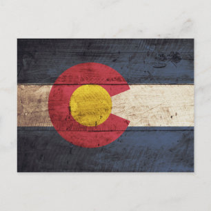 Colorado State Flag on Old Wood Grain Postcard