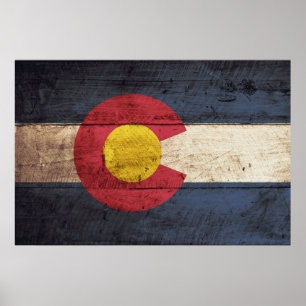 Colorado State Flag on Old Wood Grain Poster