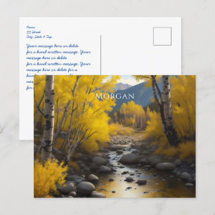 Colorado Stream & Aspen Trees Art, Name, Message Postcard