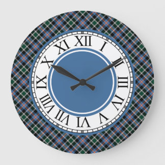 Colorado Tartan Blue Plaid Large Clock