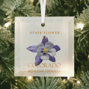Colorado Territory Flower Blue Aquilegia coerulea Glass Tree Decoration