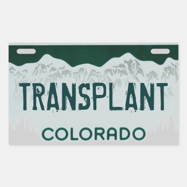 Colorado transplant artistic license plate sticker (Front)