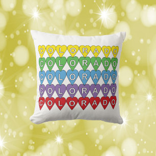 Colorado US State Hearts Colourful Rainbow Cushion