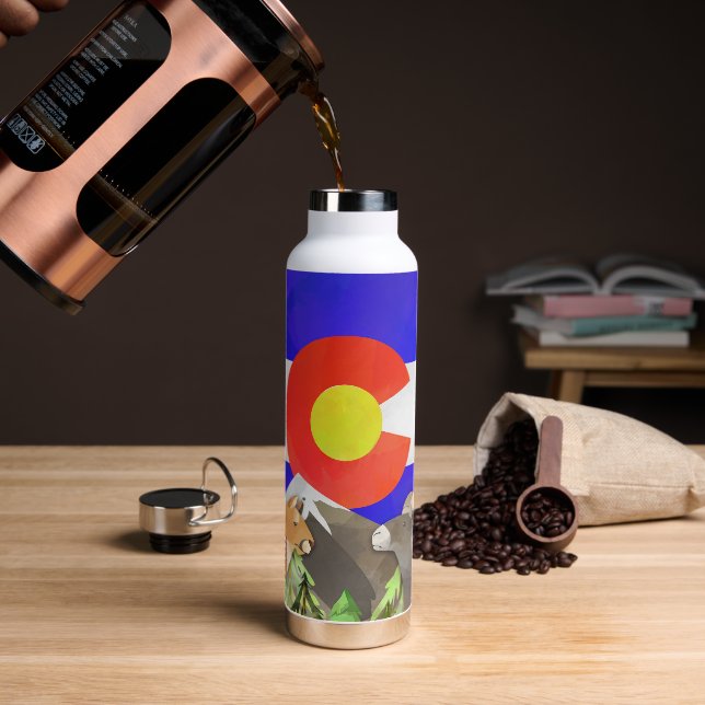Colorado Water Bottle - Colorado Flag (Coffee)
