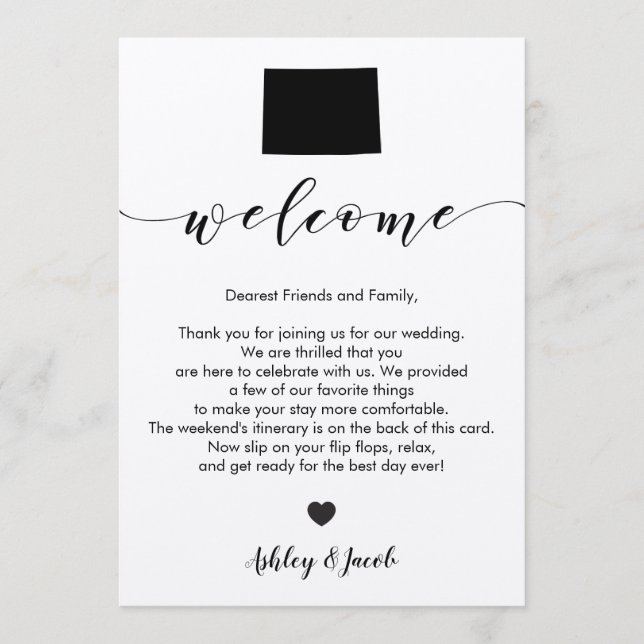 Colorado Wedding Welcome Letter & Itinerary Card (Front)