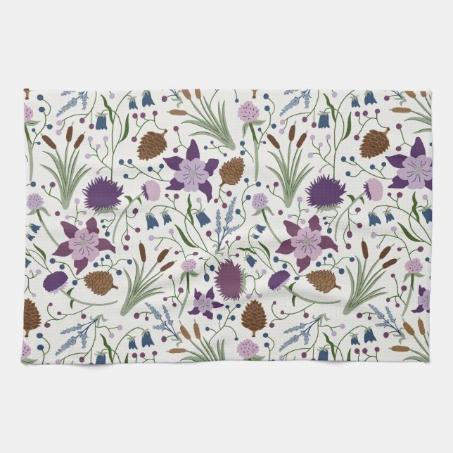 Colorado Wild Flowers, Columbine, Pinecones Tea Towel (Horizontal)