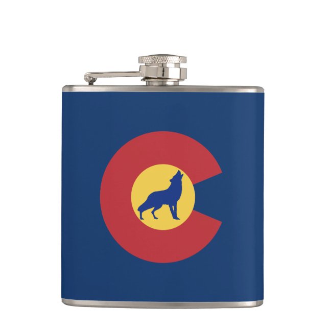 Colorado Wolf Hip Flask (Front)