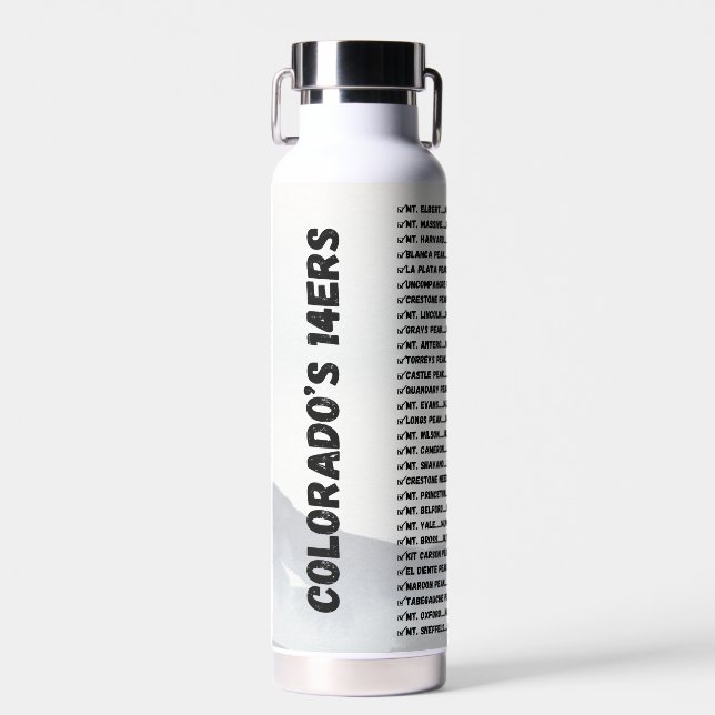 Colorado's 14ers Checklist Water Bottle (Front)