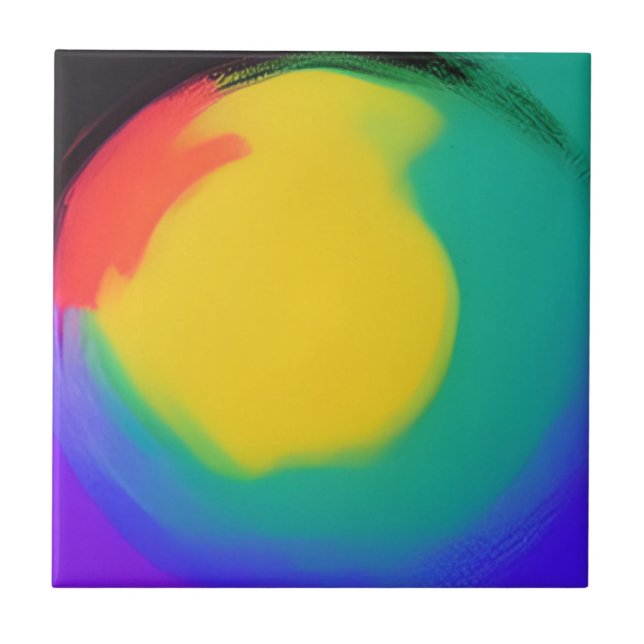 Colorball abstract art yellow green red indigo ceramic tile (Front)