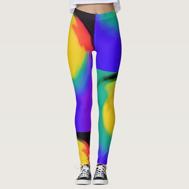 Colorball abstract art yellow green red indigo  leggings (Front)