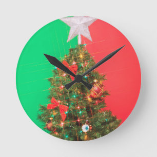 colorblock christmas tree round clock