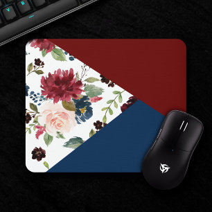 Colorblock Floral Rustic Burgundy Navy Boho Chic Mouse Pad