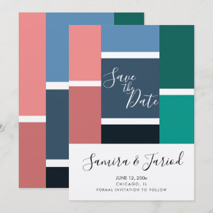 Colorblock Geometrical Shapes Save the Date Card